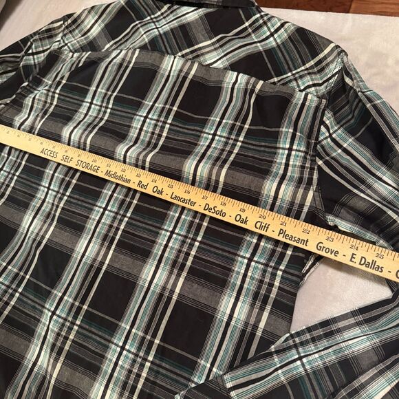 Helix Plaid Button Up Shirt Mens size L Western Athletic Fit Black long Sleeve - Picture 7 of 8